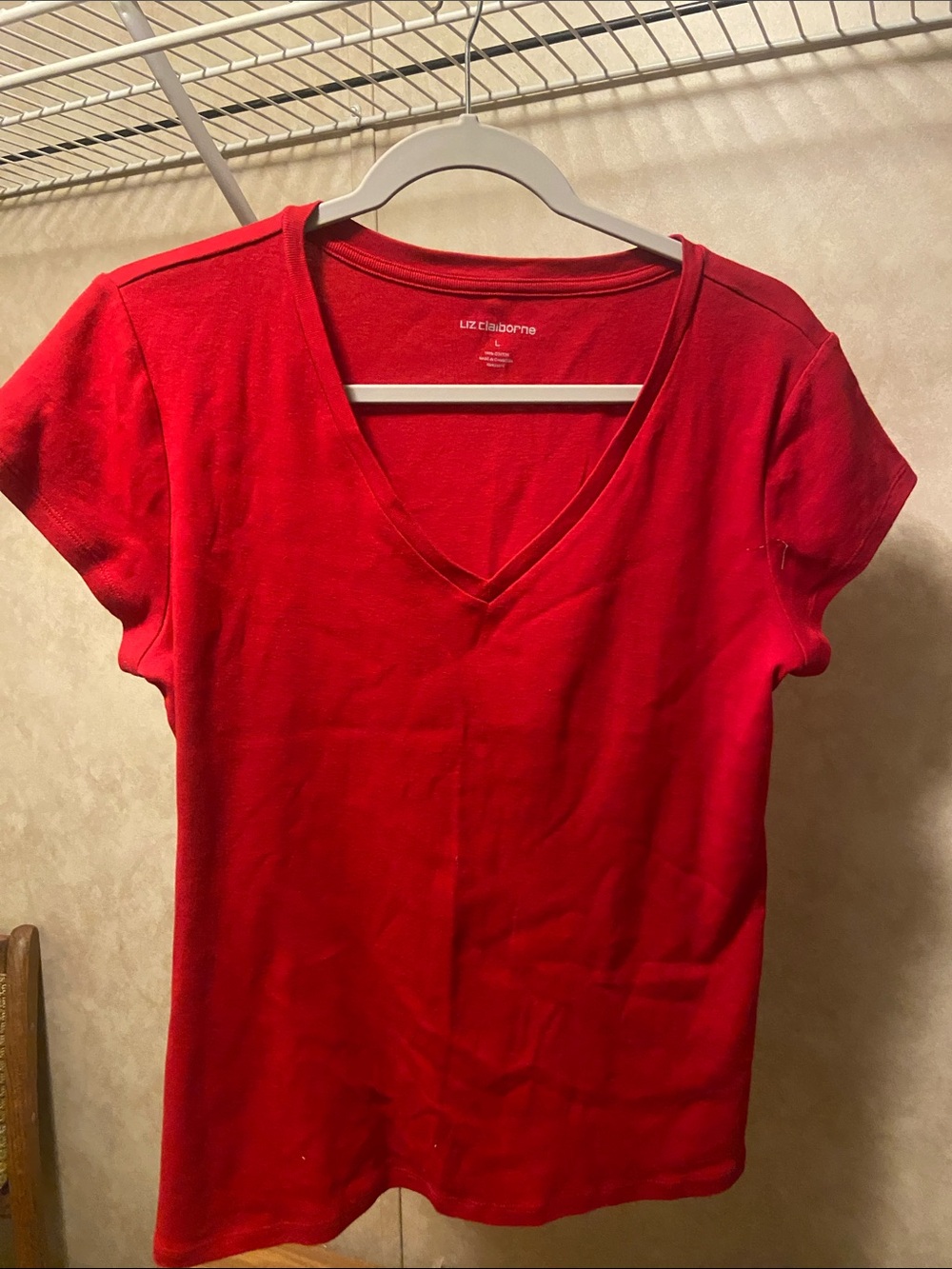 Liz Claiborne Bright Red V-Neck Short Sleeve Tee